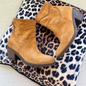 Alberto Fermani Suede Ankle Booties in Tan Brown